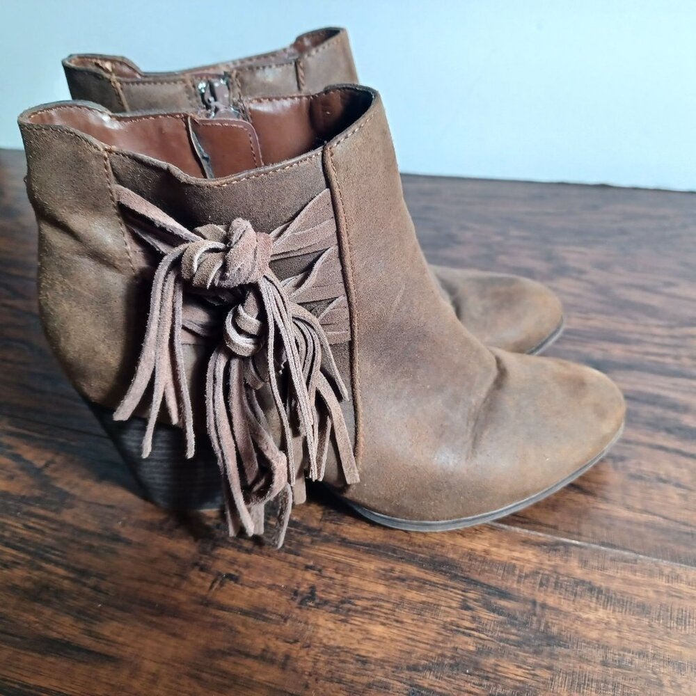 Womens Leather Ankle Booties Size 8 Brown Fringe Tassels Western Cowboy Cowgirl